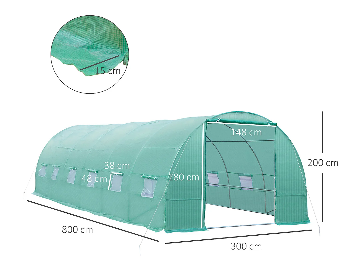 Invernadero de jardín verde 800x300x200 cm Outsunny