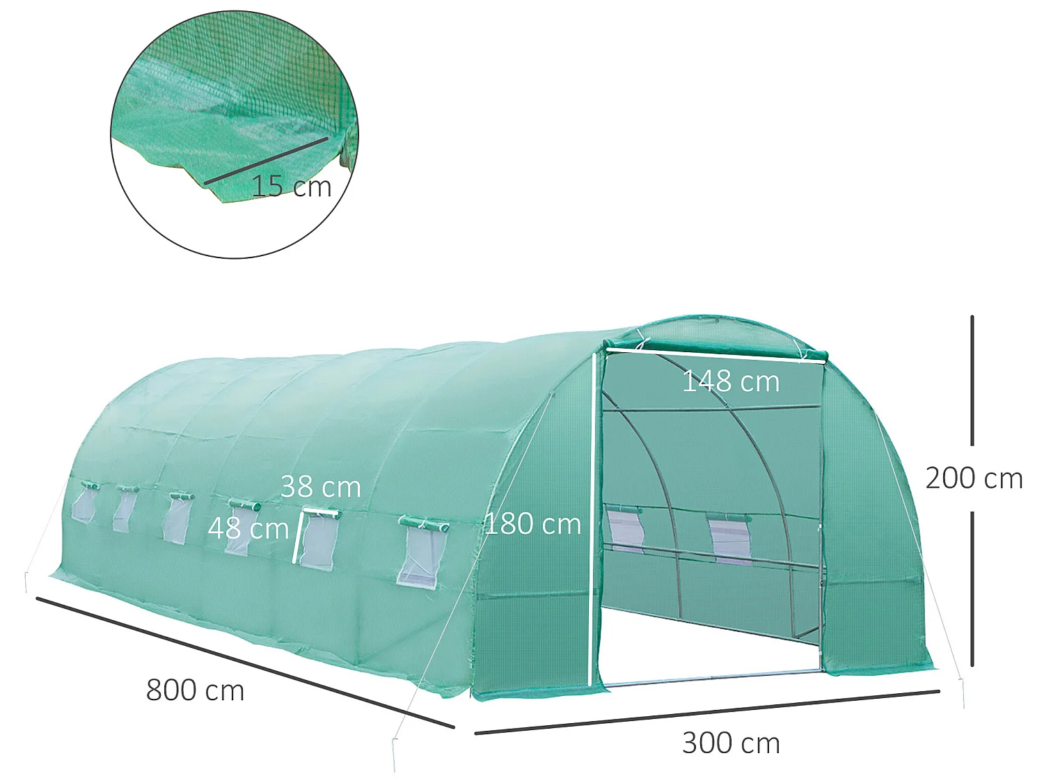 Invernadero de jardín verde 800x300x200 cm Outsunny