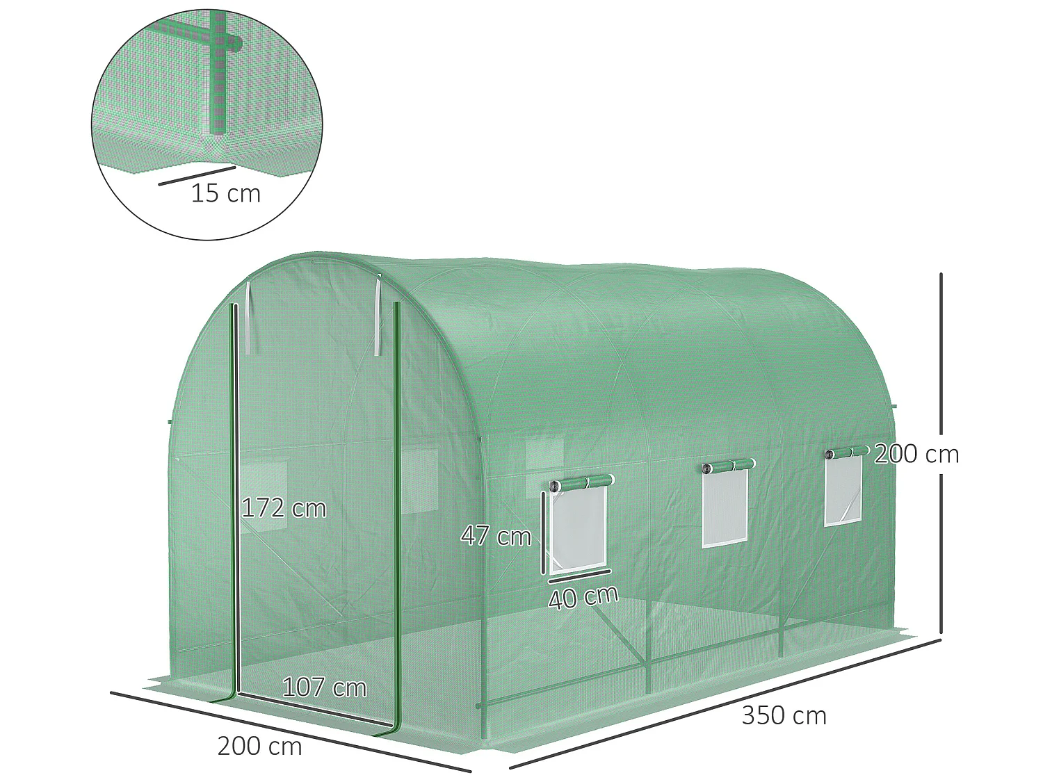 Invernadero de jardín verde 350x200x200 cm Outsunny