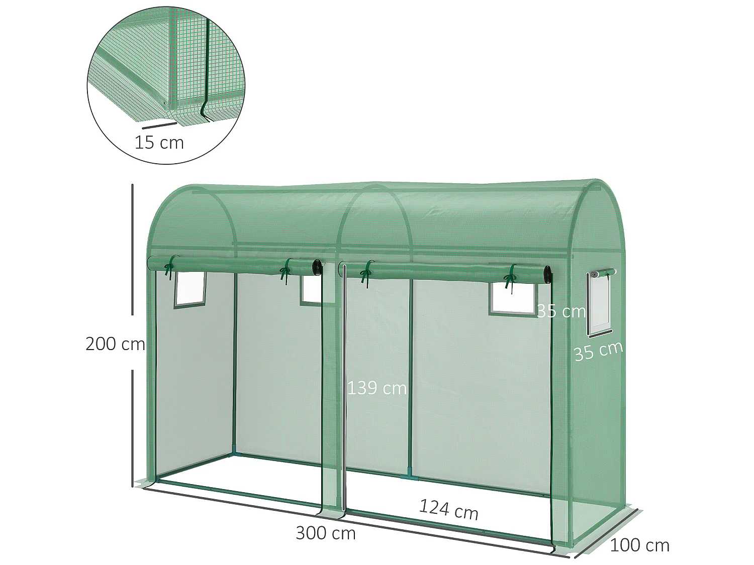 Invernadero verde 300x100x200 cm Outsunny