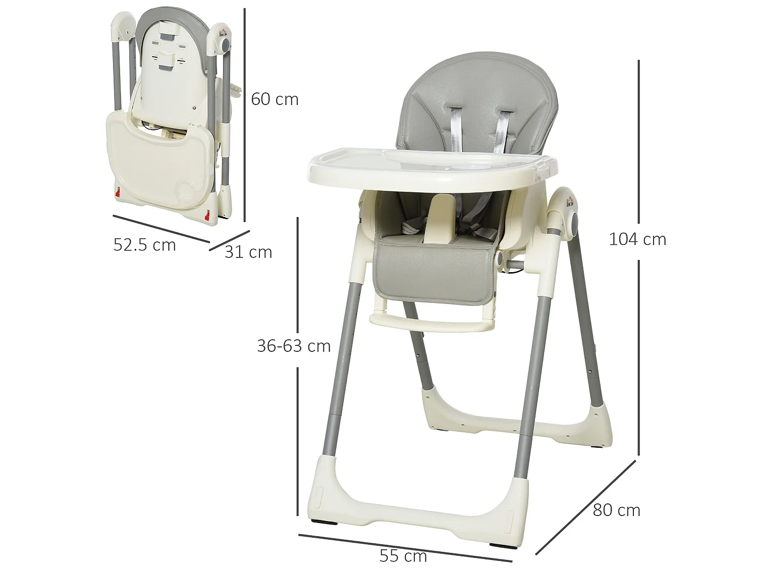 Trona para bebé gris 55 x 80 x 104 cm HOMCOM