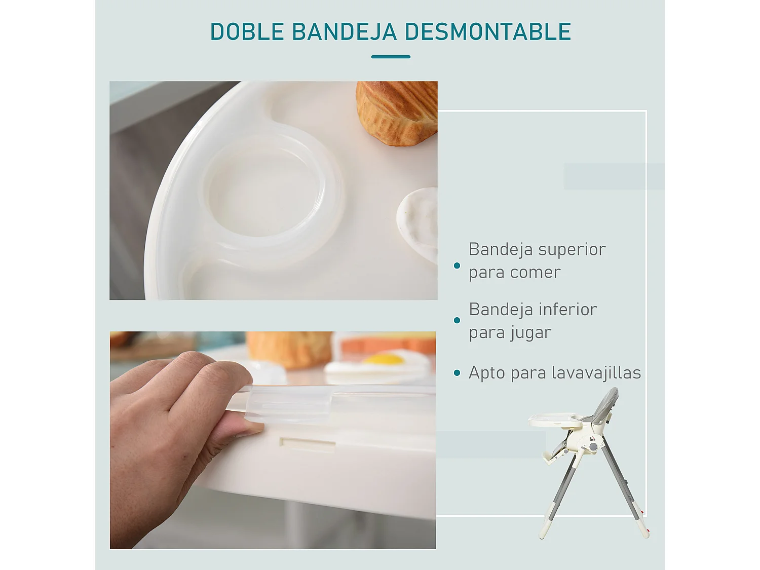 Trona para bebé gris 55 x 80 x 104 cm HOMCOM