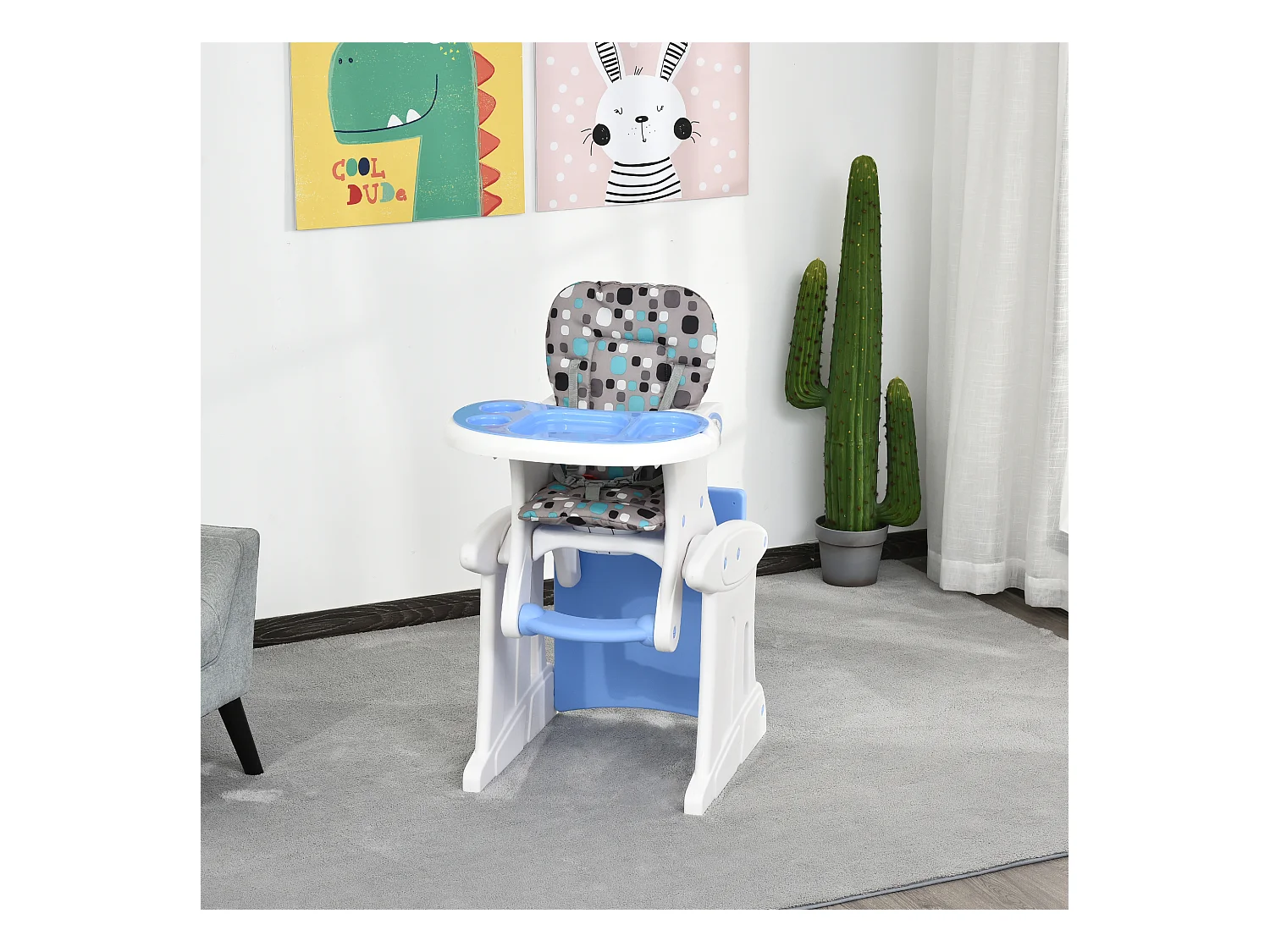 Silla elevada para bebé azul 57x59x105 cm HOMCOM