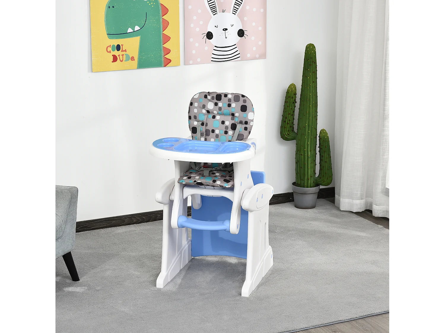 Silla elevada para bebé azul 57x59x105 cm HOMCOM