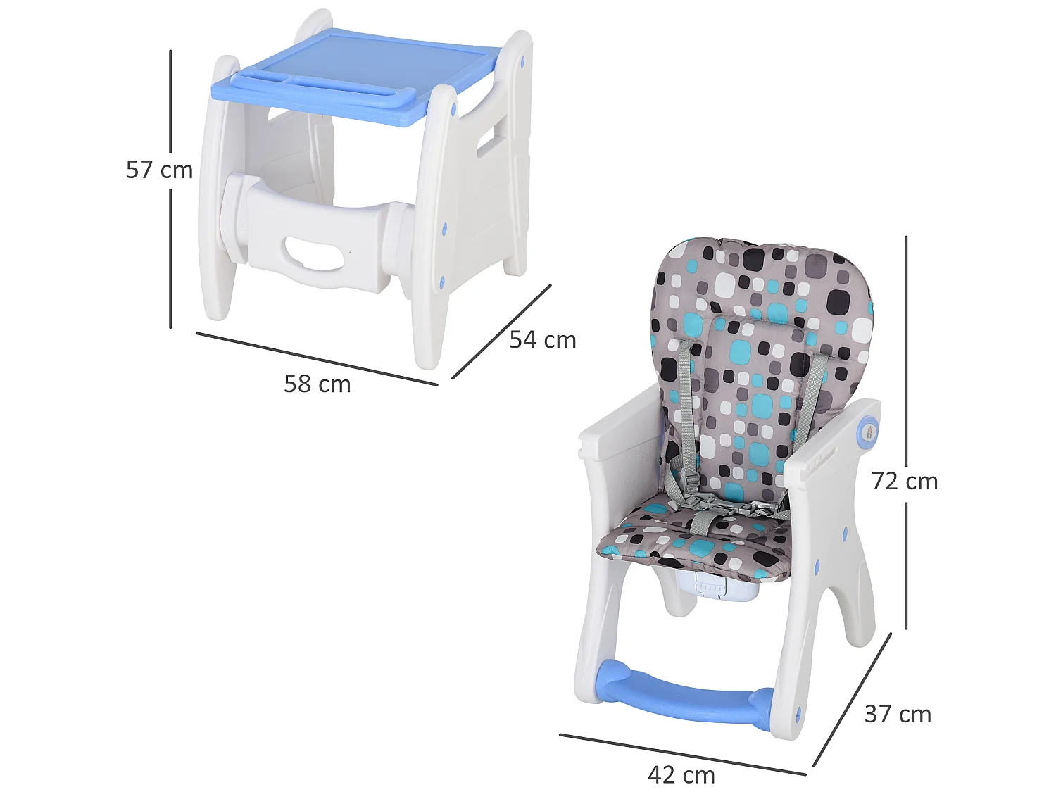Silla elevada para bebé azul 57x59x105 cm HOMCOM