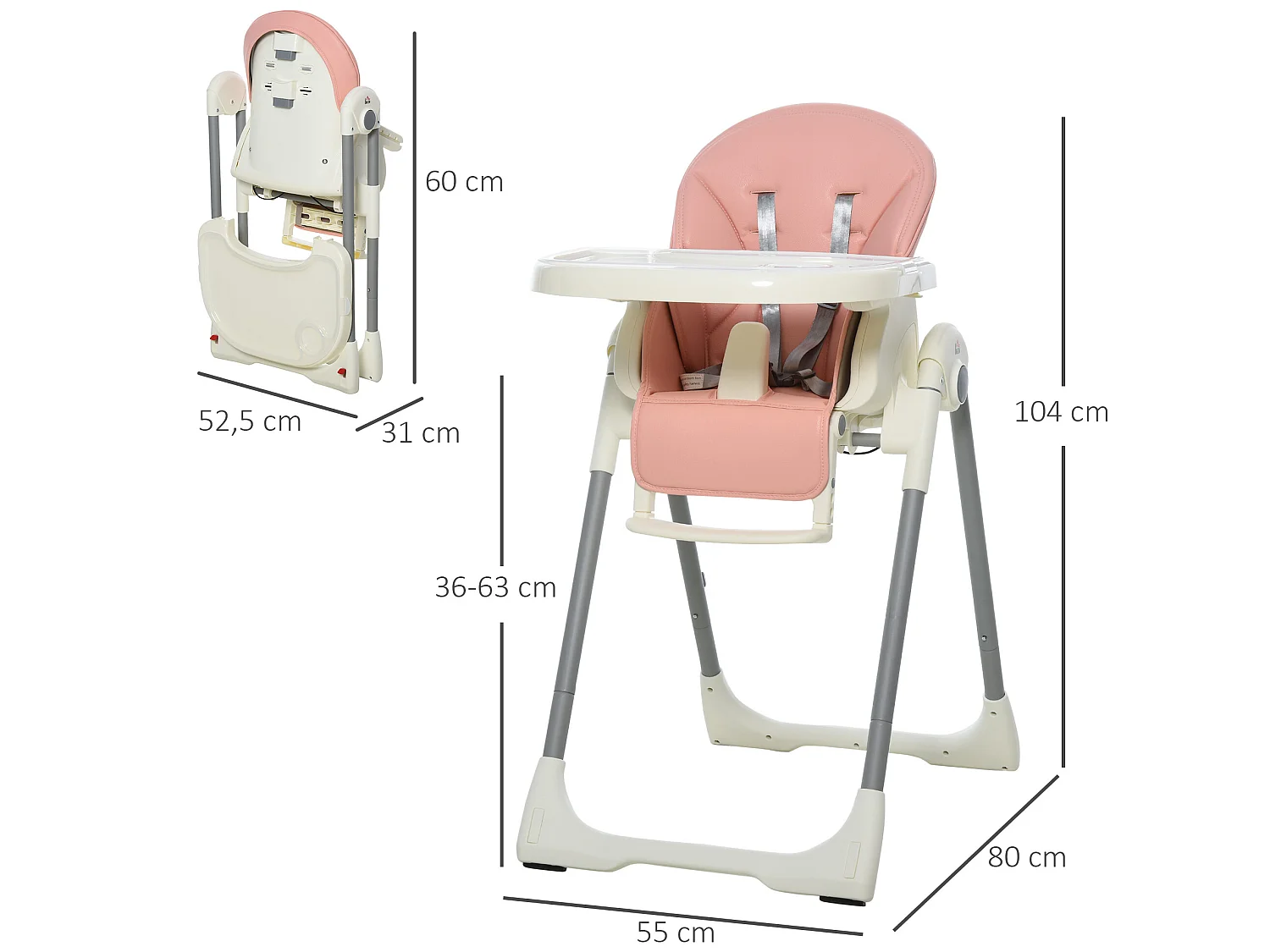 Trona para bebé rosa 55 x 80 x 104 cm HOMCOM