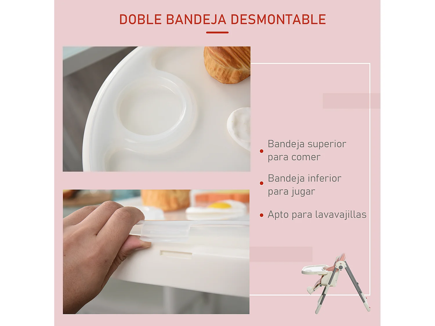 Trona para bebé rosa 55 x 80 x 104 cm HOMCOM