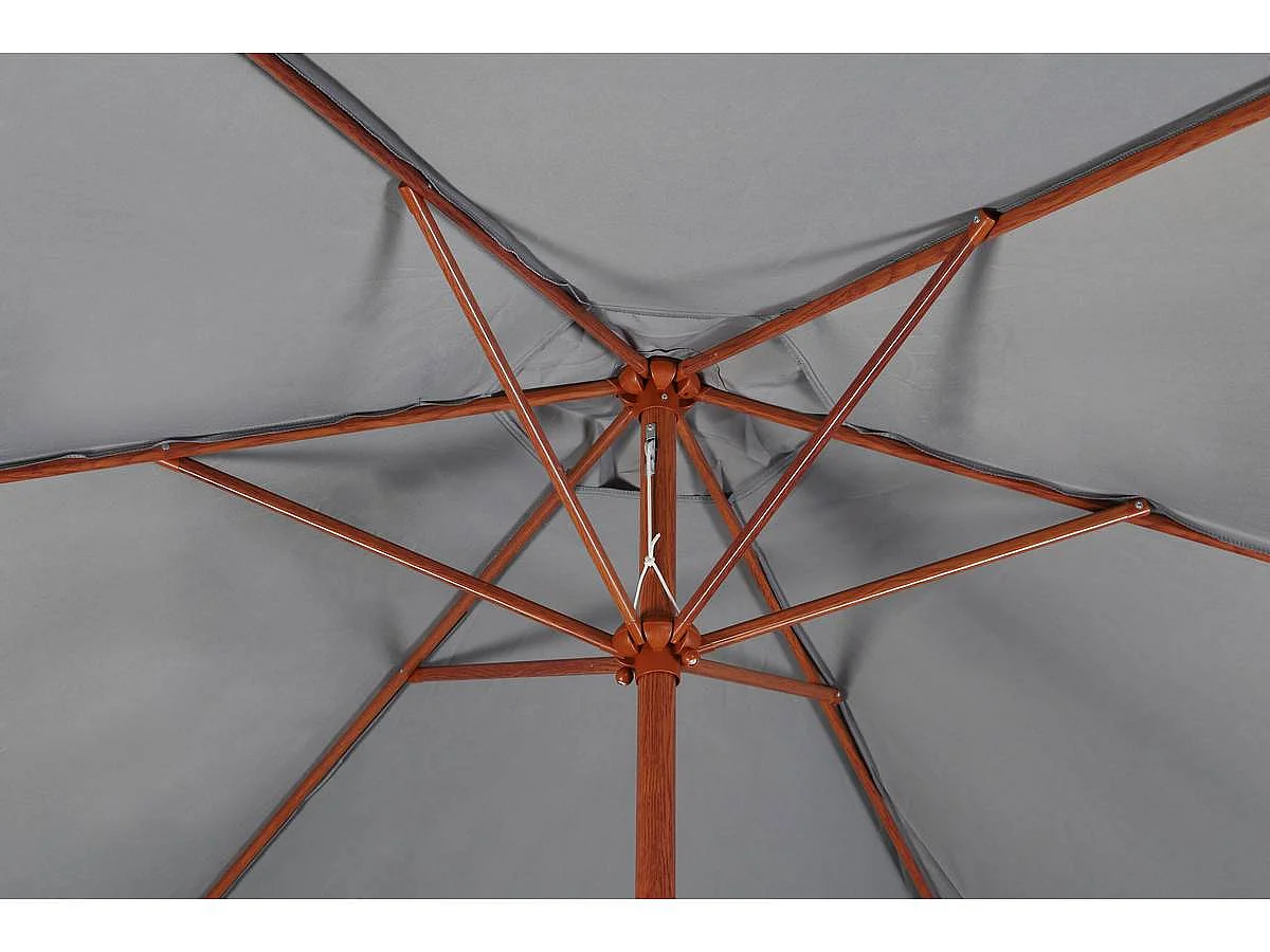 Guarda-sol de jardim redondo em alumínio com acabamento em madeira "Luz" com base para peso - Ø 3m - Cinza