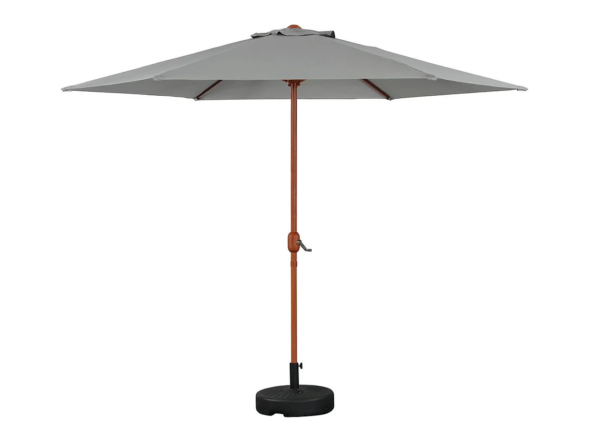Parasol jardin droit Alu finition bois "Luz" - Rond - Ø 3m - Gris - Avec pied à lester