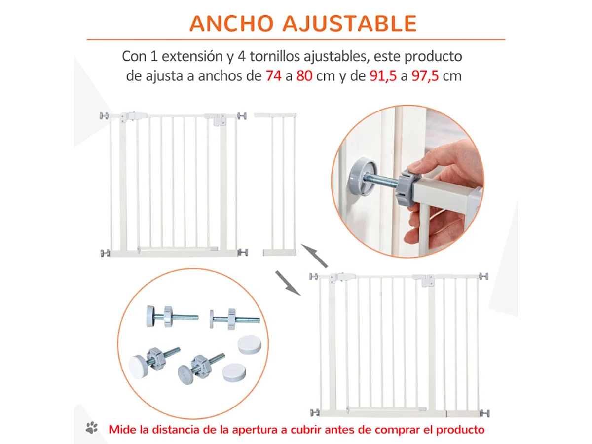 Barrera de seguridad para mascotas blanco 97.5x4x76.2 cm PawHut