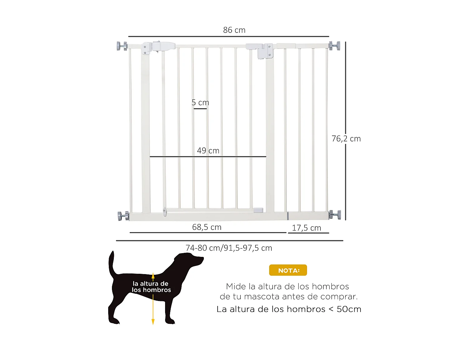 Barrera de seguridad para mascotas blanco 97.5x4x76.2 cm PawHut