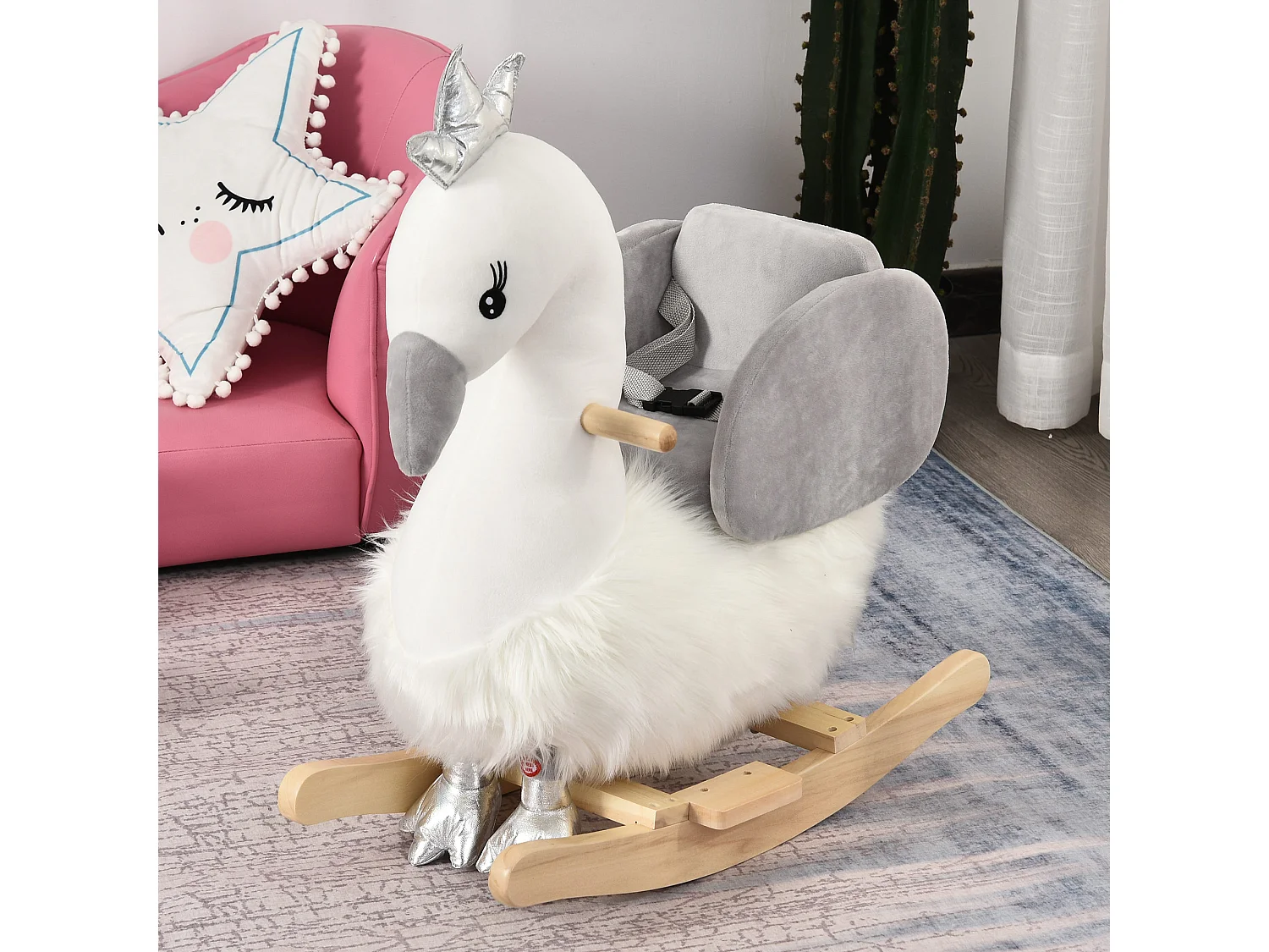Caballo balancín de bebé blanco y gris 60x33x59 cm HOMCOM