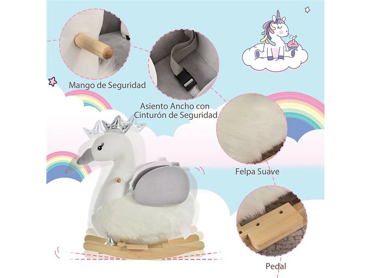 Caballo balancín de bebé blanco y gris 60x33x59 cm HOMCOM