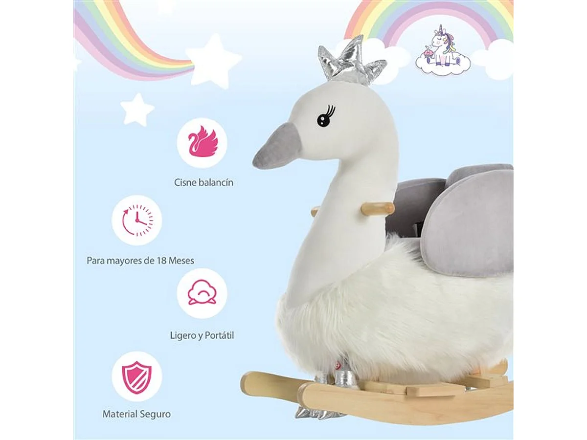 Caballo balancín de bebé blanco y gris 60x33x59 cm HOMCOM