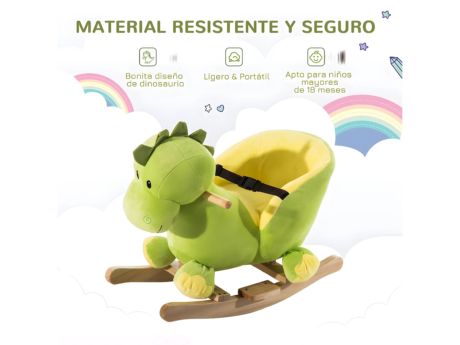 Caballito balancín verde 60x33x45cm HOMCOM