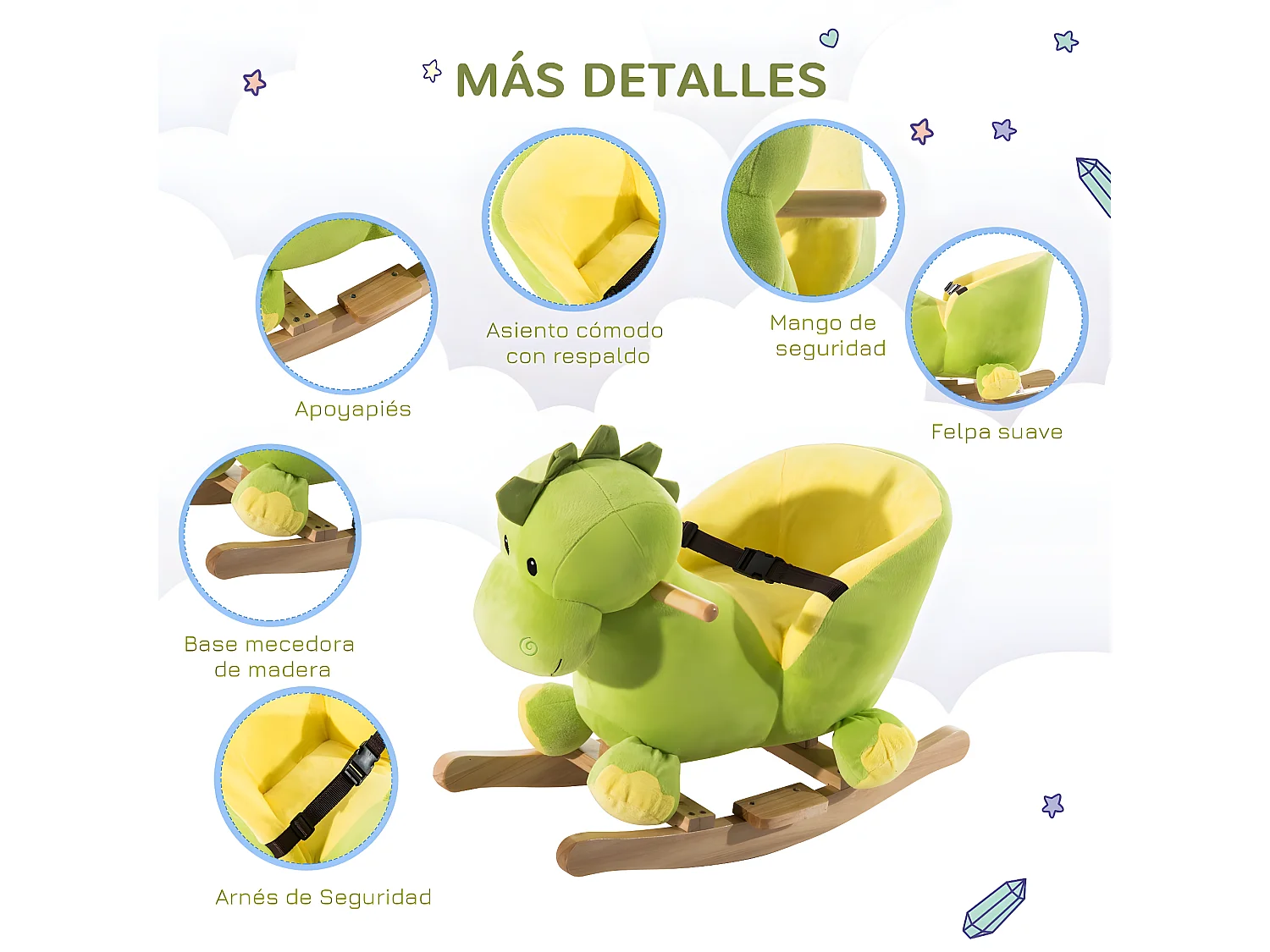 Caballito balancín verde 60x33x45cm HOMCOM