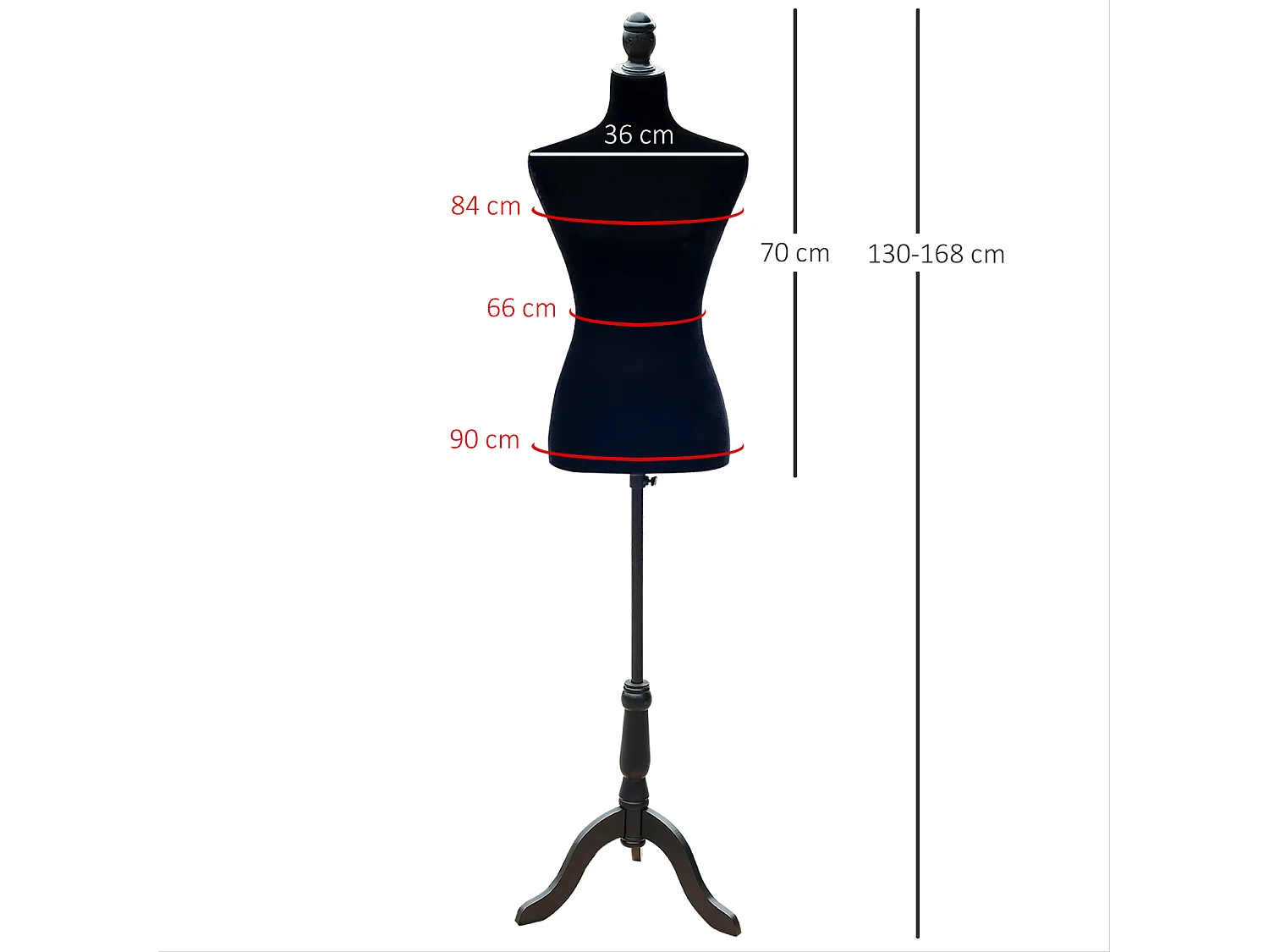 Maniquí femenino de costura negro 36x0x168 cm HOMCOM