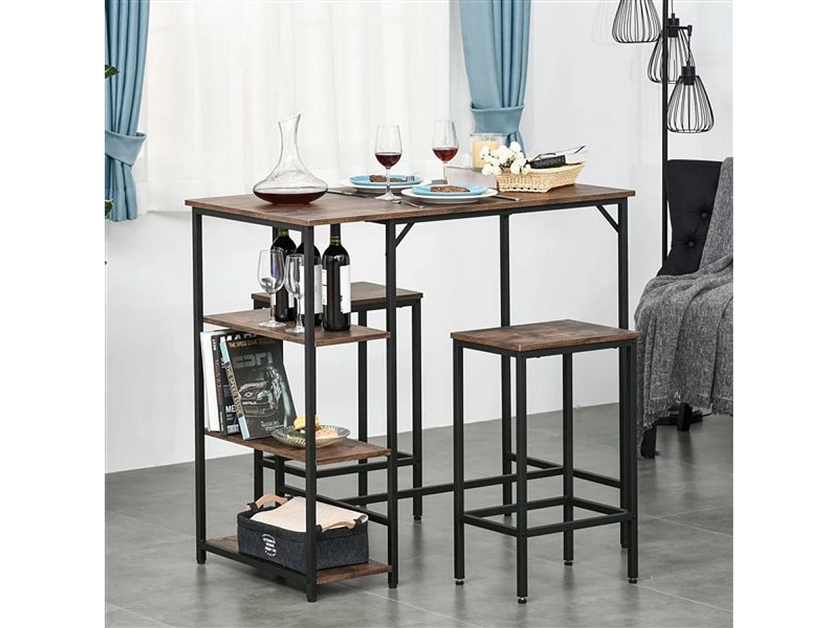 Set de mesa de bar y taburetes marrón rústico 109x60x100 cm HOMCOM