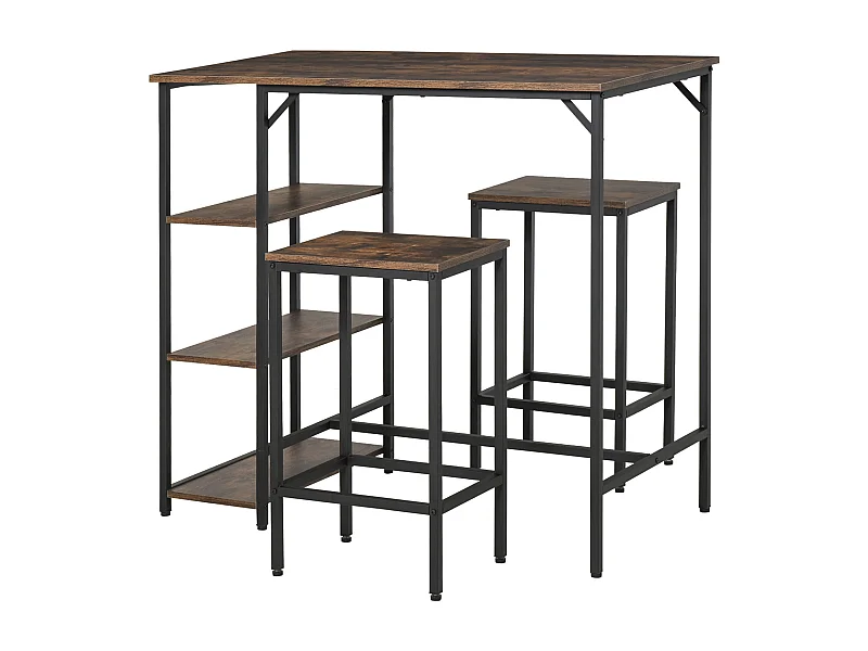 Set de mesa de bar y taburetes marrón rústico 109x60x100 cm HOMCOM