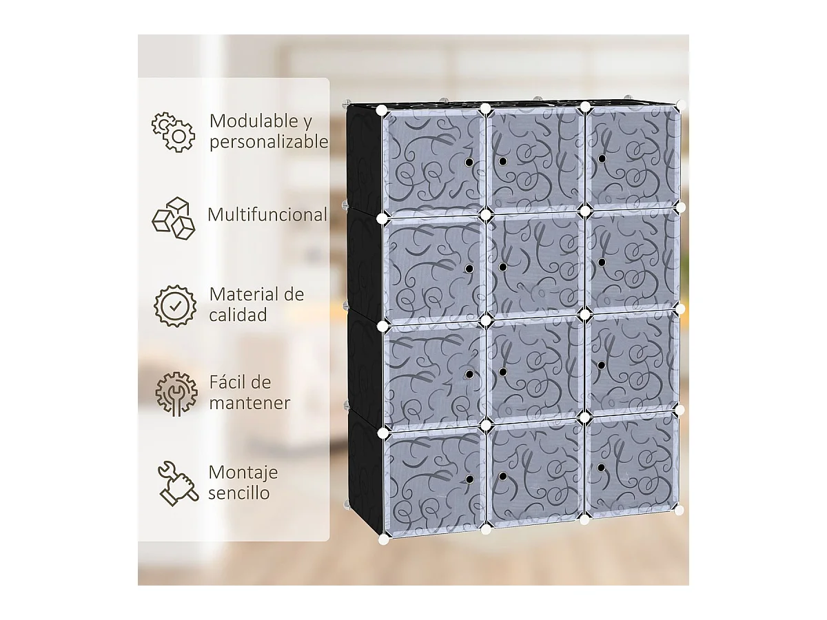 Armario modular plástico negro 111x47x145cm HOMCOM