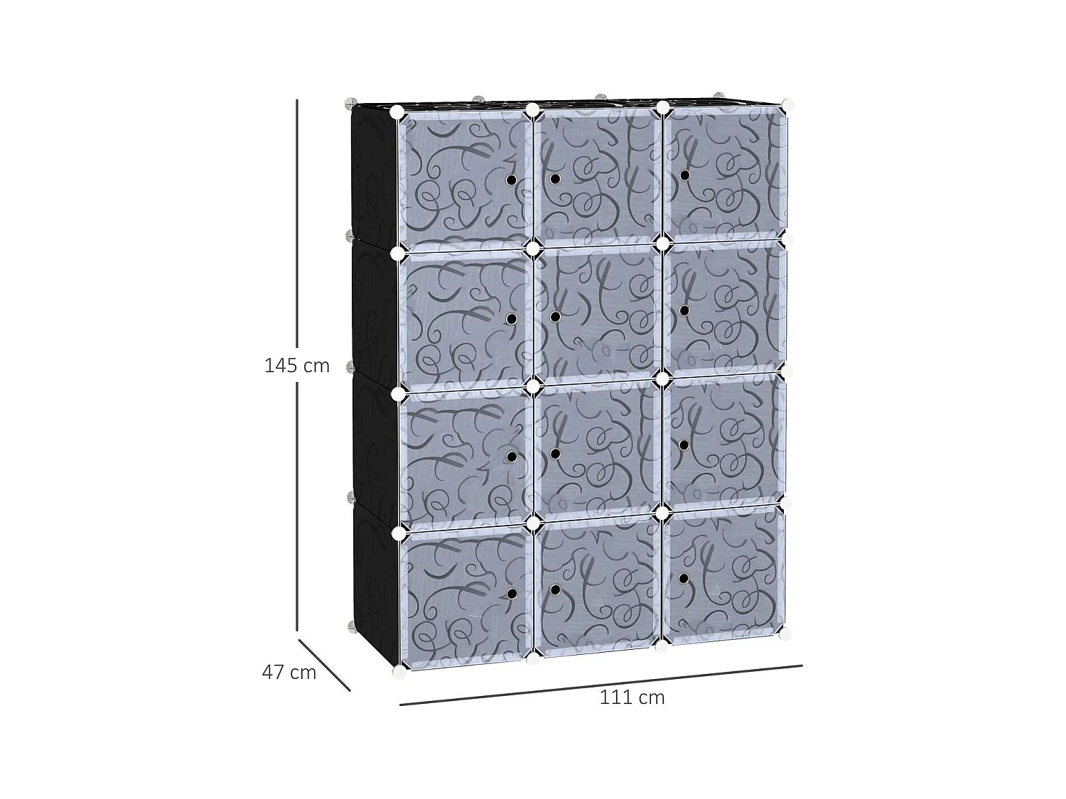Armario modular plástico negro 111x47x145cm HOMCOM