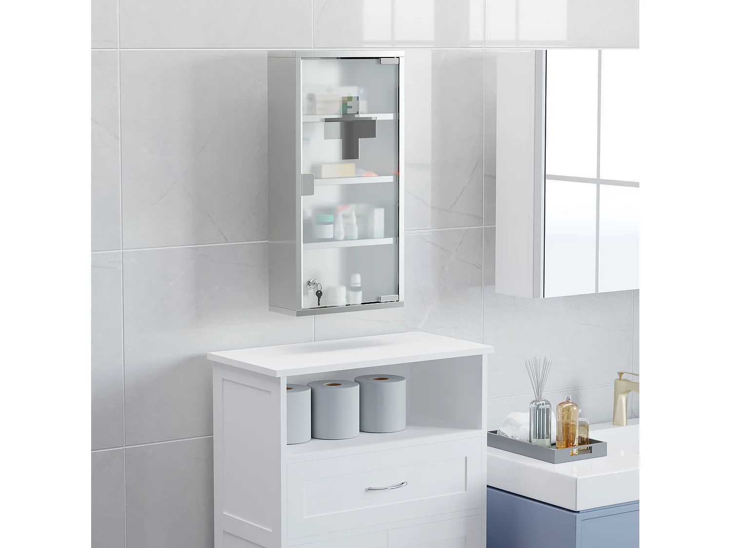 Armario de botiquín plateado 30x12x60 cm HOMCOM