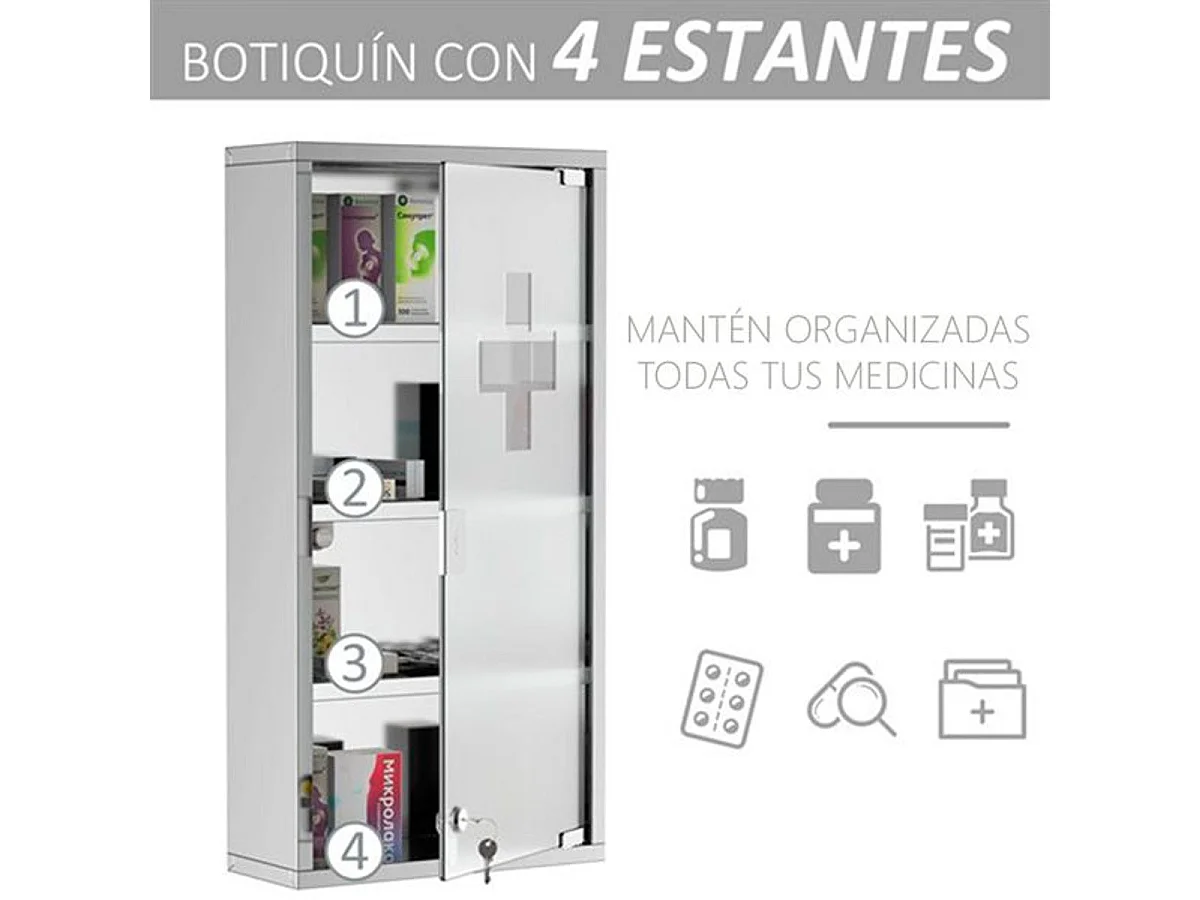 Armario de botiquín plateado 30x12x60 cm HOMCOM
