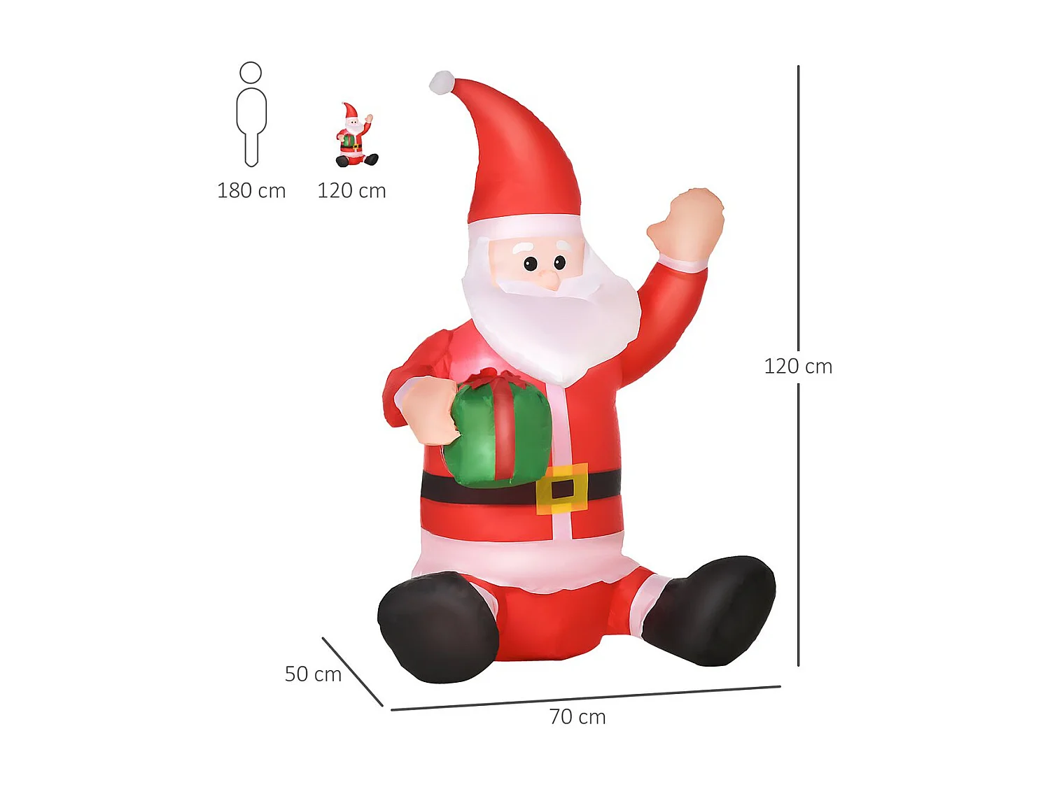 Papá noel hinchable rojo 70x50x120cm HOMCOM