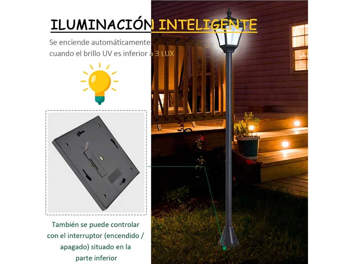 Farol solar de jardín negro 15x15x120cm Outsunny