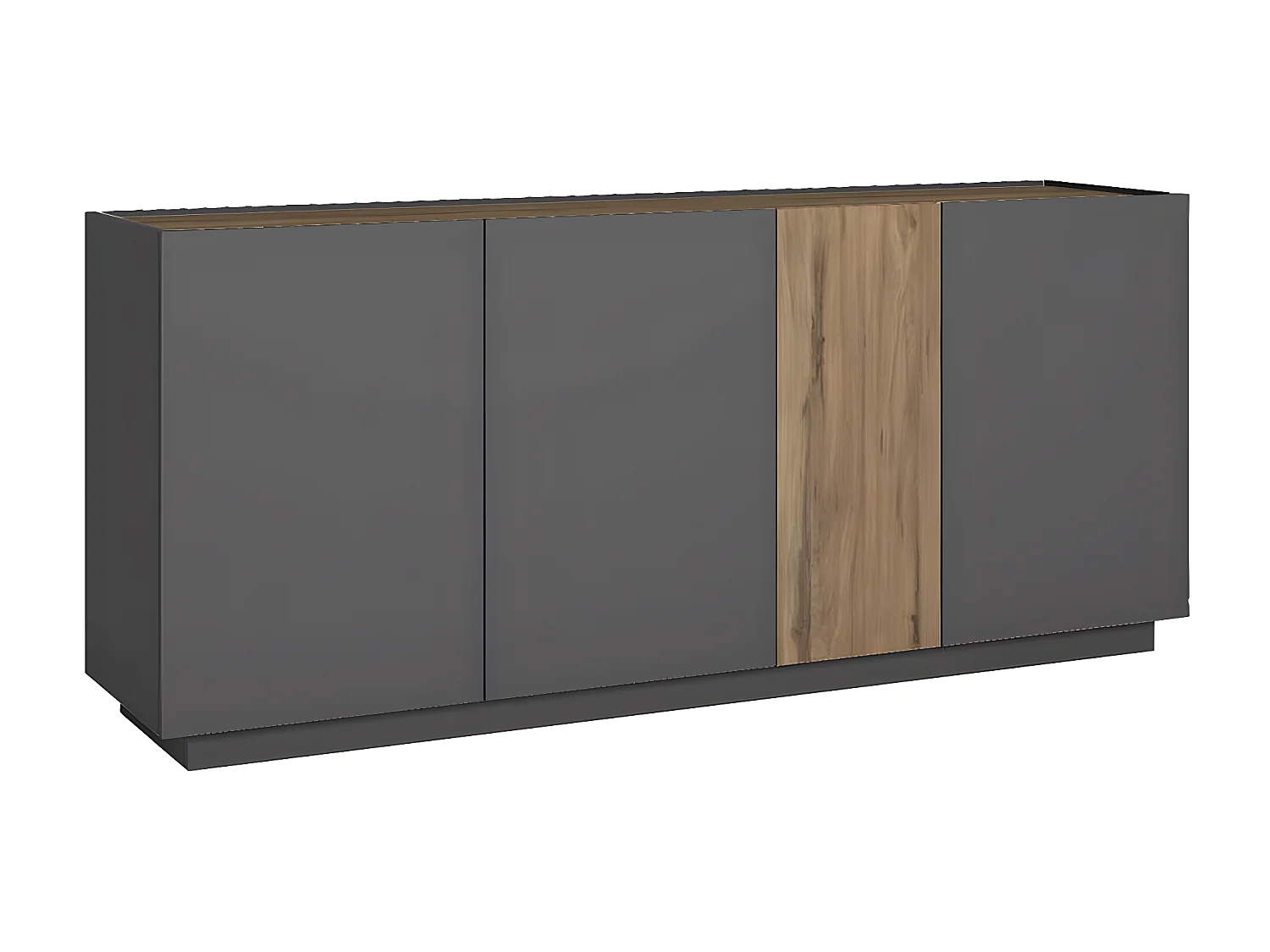 PANEIA DARK - Buffet Bas 4 Portes Coloris Gris Anthracite et Effet Noyer