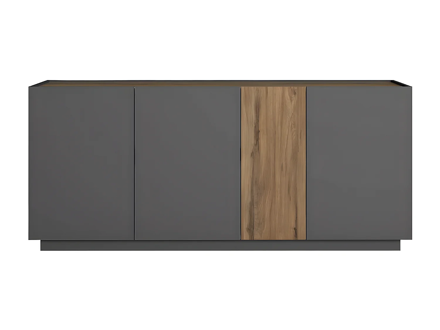 PANEIA DARK - Buffet Bas 4 Portes Coloris Gris Anthracite et Effet Noyer