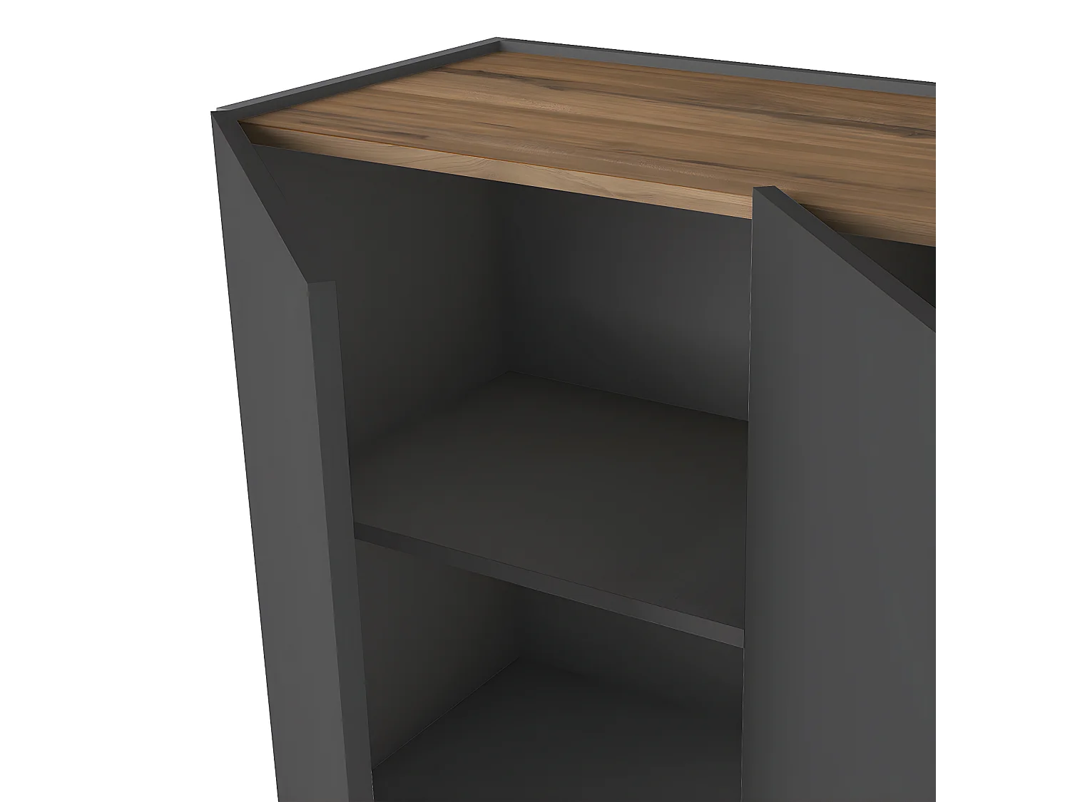 PANEIA DARK - Buffet Bas 4 Portes Coloris Gris Anthracite et Effet Noyer