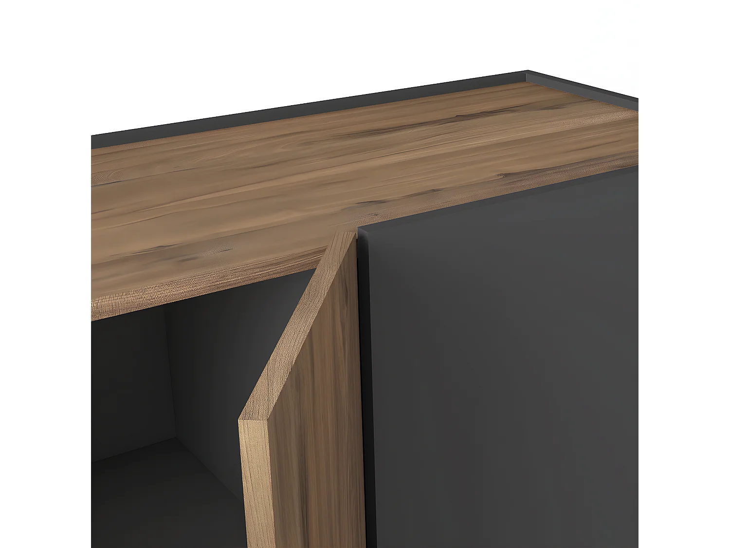 PANEIA DARK - Buffet Bas 4 Portes Coloris Gris Anthracite et Effet Noyer