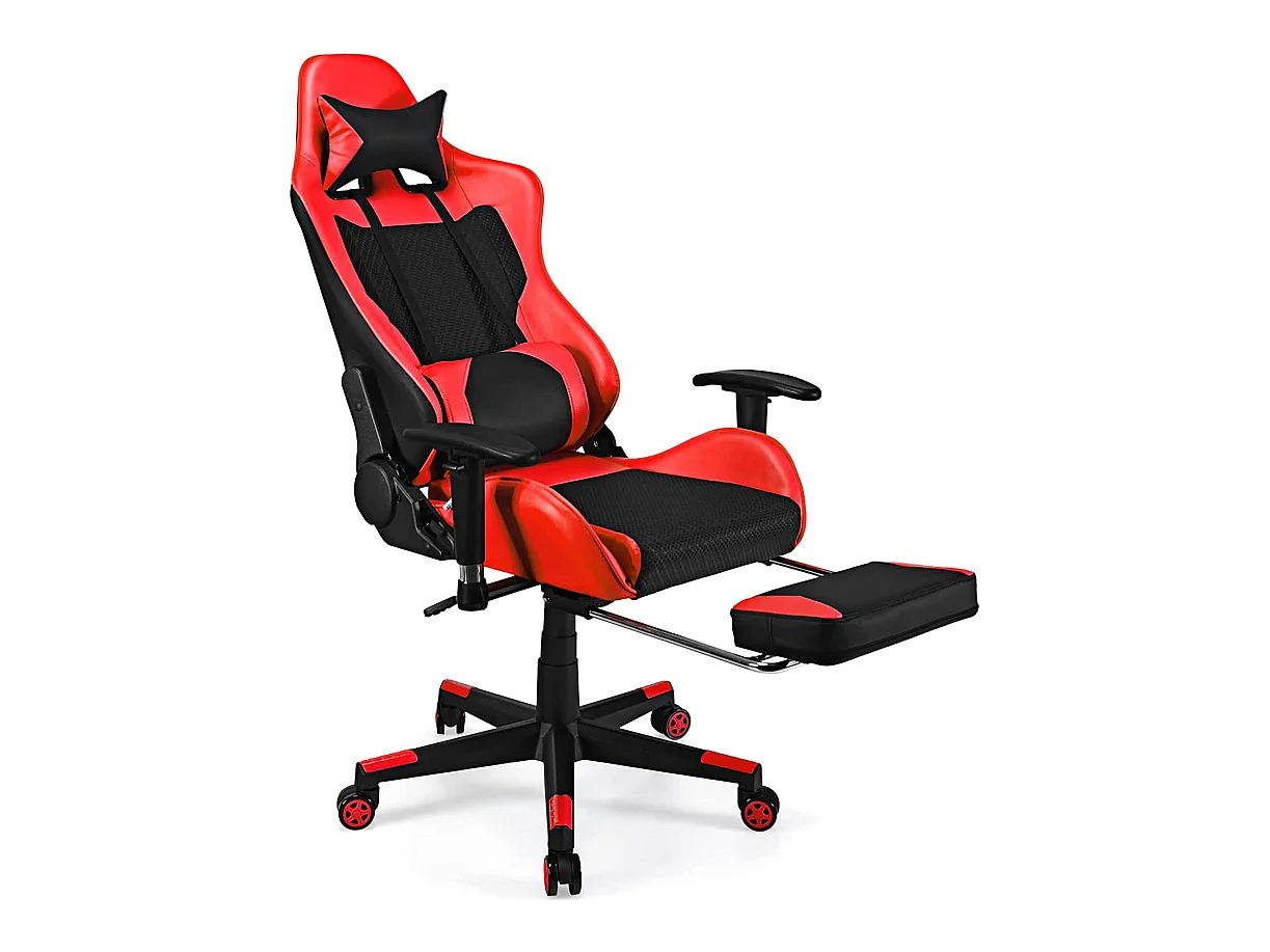 Chaise Gaming, Siège Gamer Pivotante Ergonomique Rouge, Capacité de poids 150kg