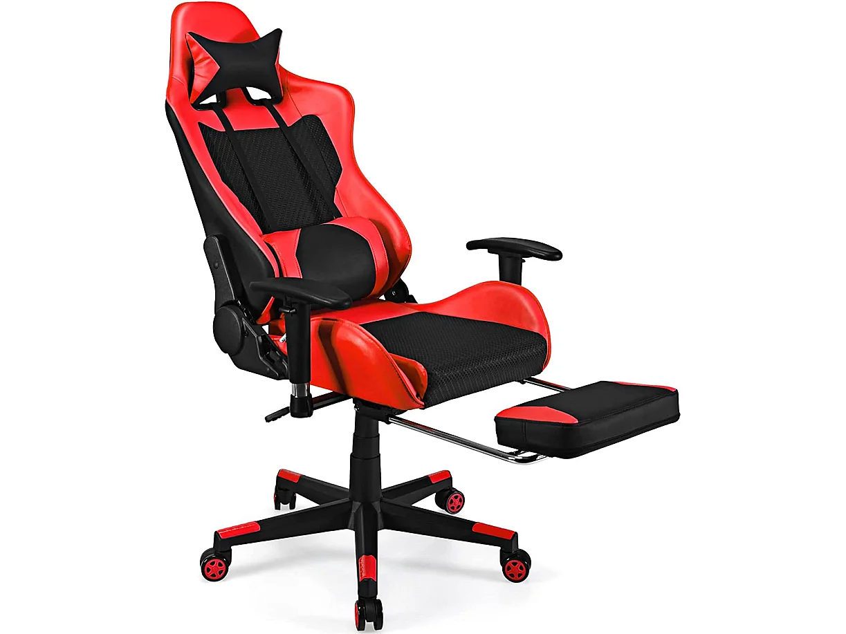 Chaise Gaming, Siège Gamer Pivotante Ergonomique Rouge, Capacité de poids 150kg