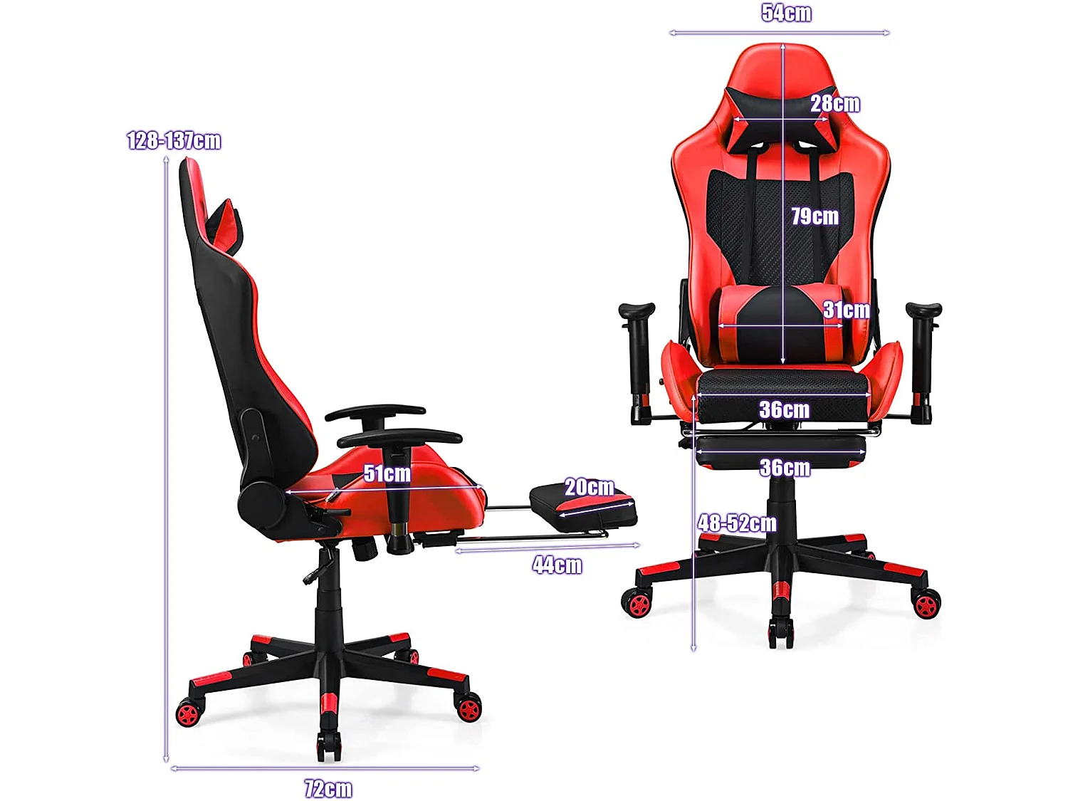 Chaise Gaming, Siège Gamer Pivotante Ergonomique Rouge, Capacité de poids 150kg