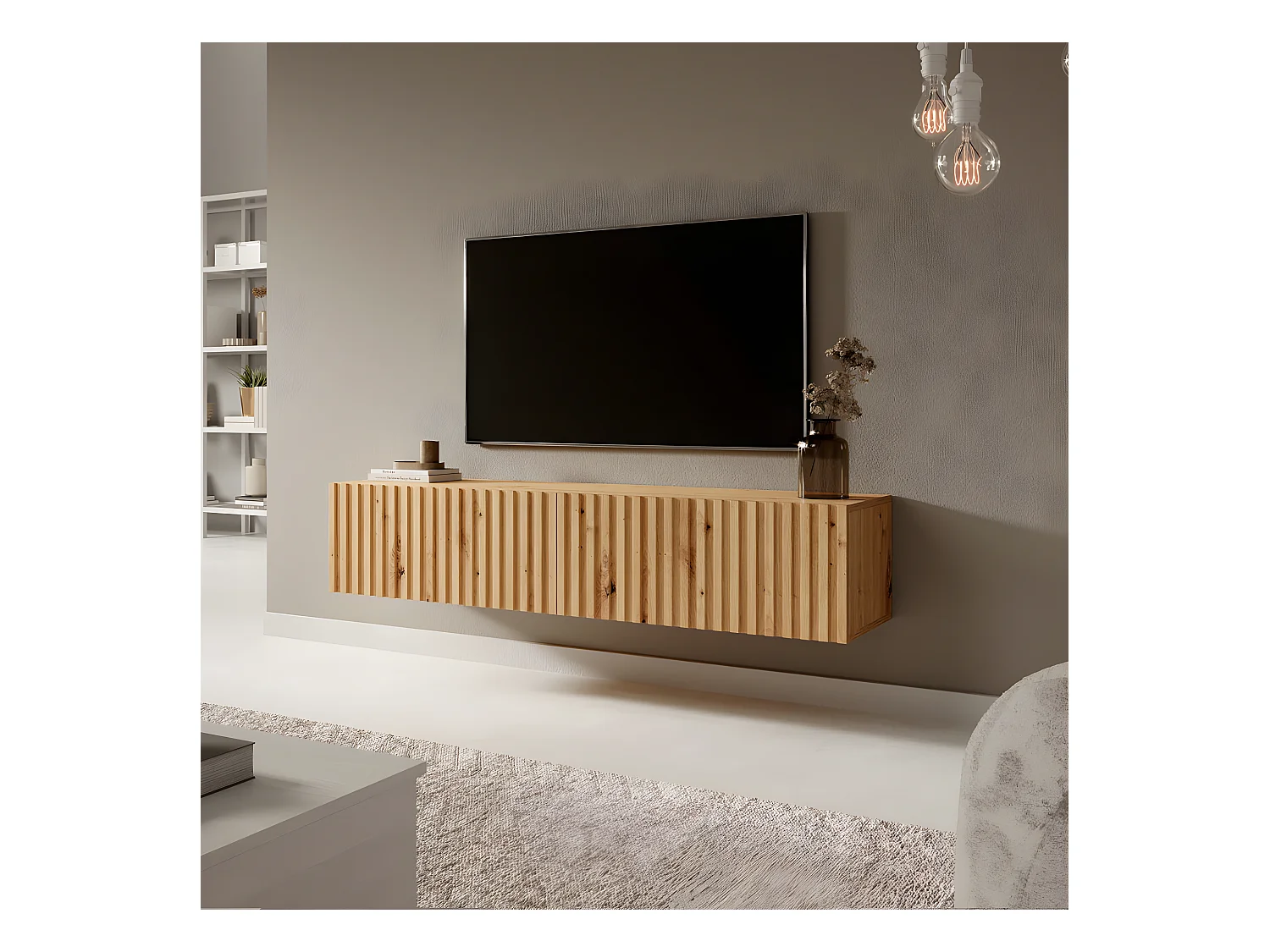 TV-Lowboard stehend in Wotan Eiche, Lamellenfront, 140 cm - Telire