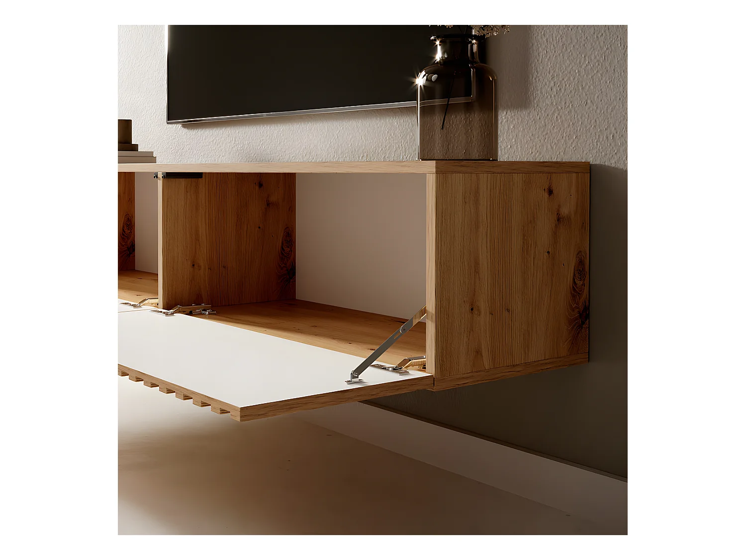 TV-Lowboard stehend in Wotan Eiche, Lamellenfront, 140 cm - Telire
