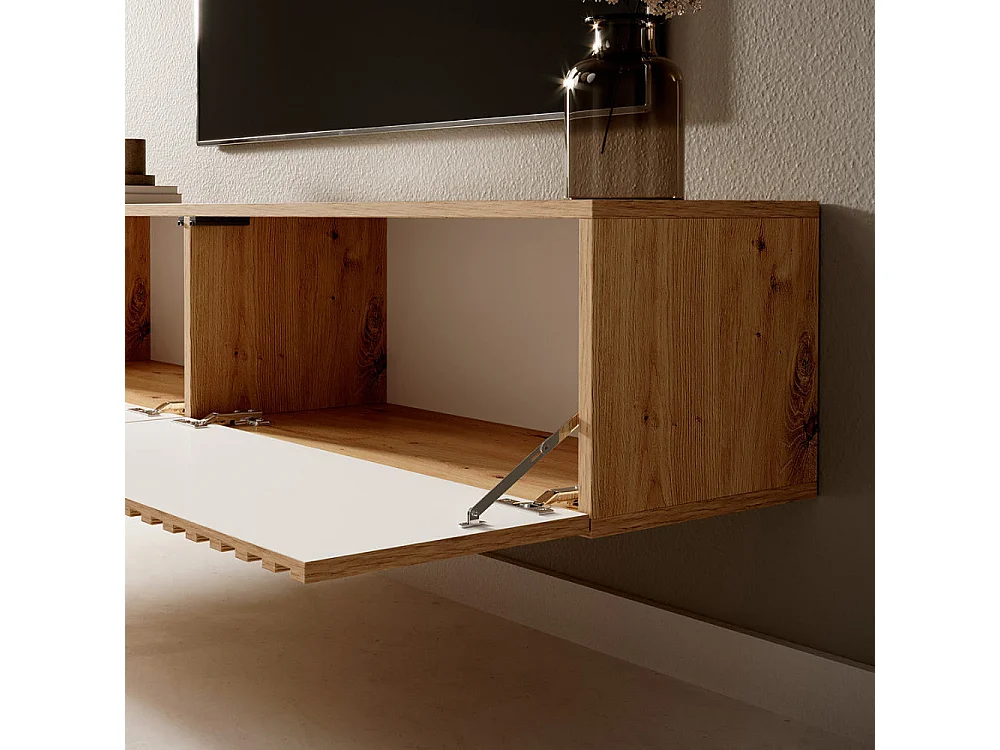 Meuble TV 140 cm - en chêne artisan avec façade fraisée - TELIRE
