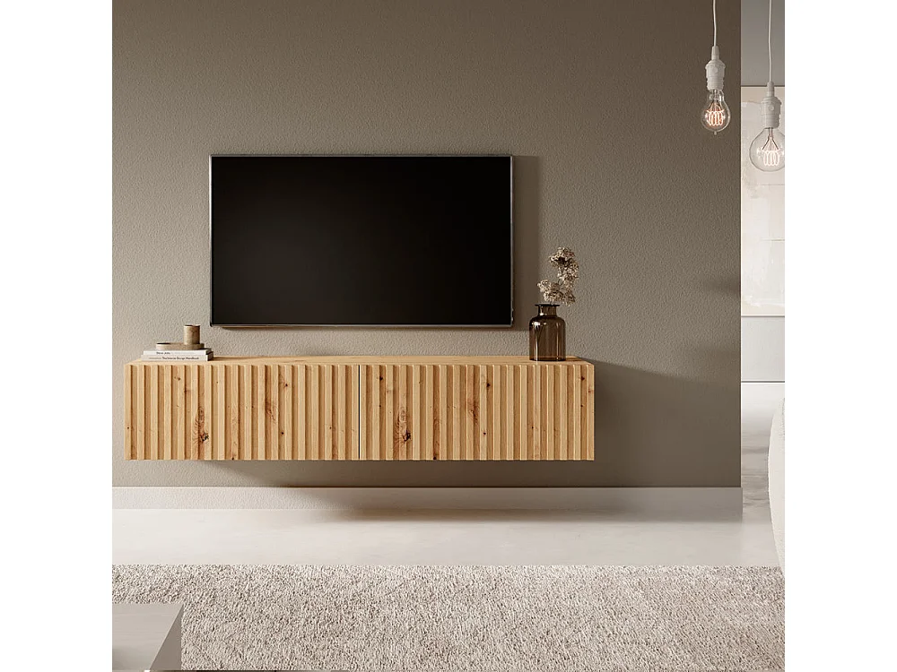 TV-meubel 140 cm - in ambachtelijk eikenhout met gefreesd front - TELIRE