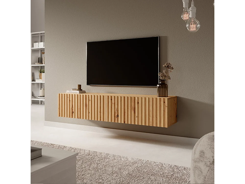 TV-meubel 140 cm - in ambachtelijk eikenhout met gefreesd front - TELIRE