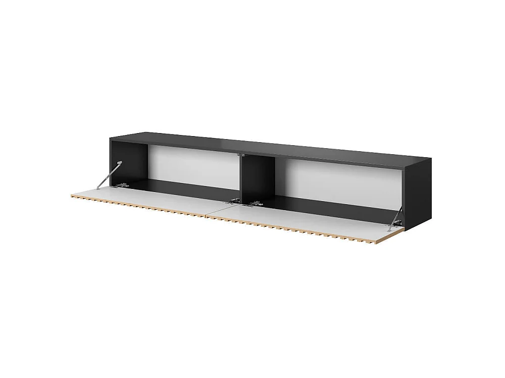 Meuble TV 175 cm - noir avec façade artisanale chêne fraisé - TELIRE