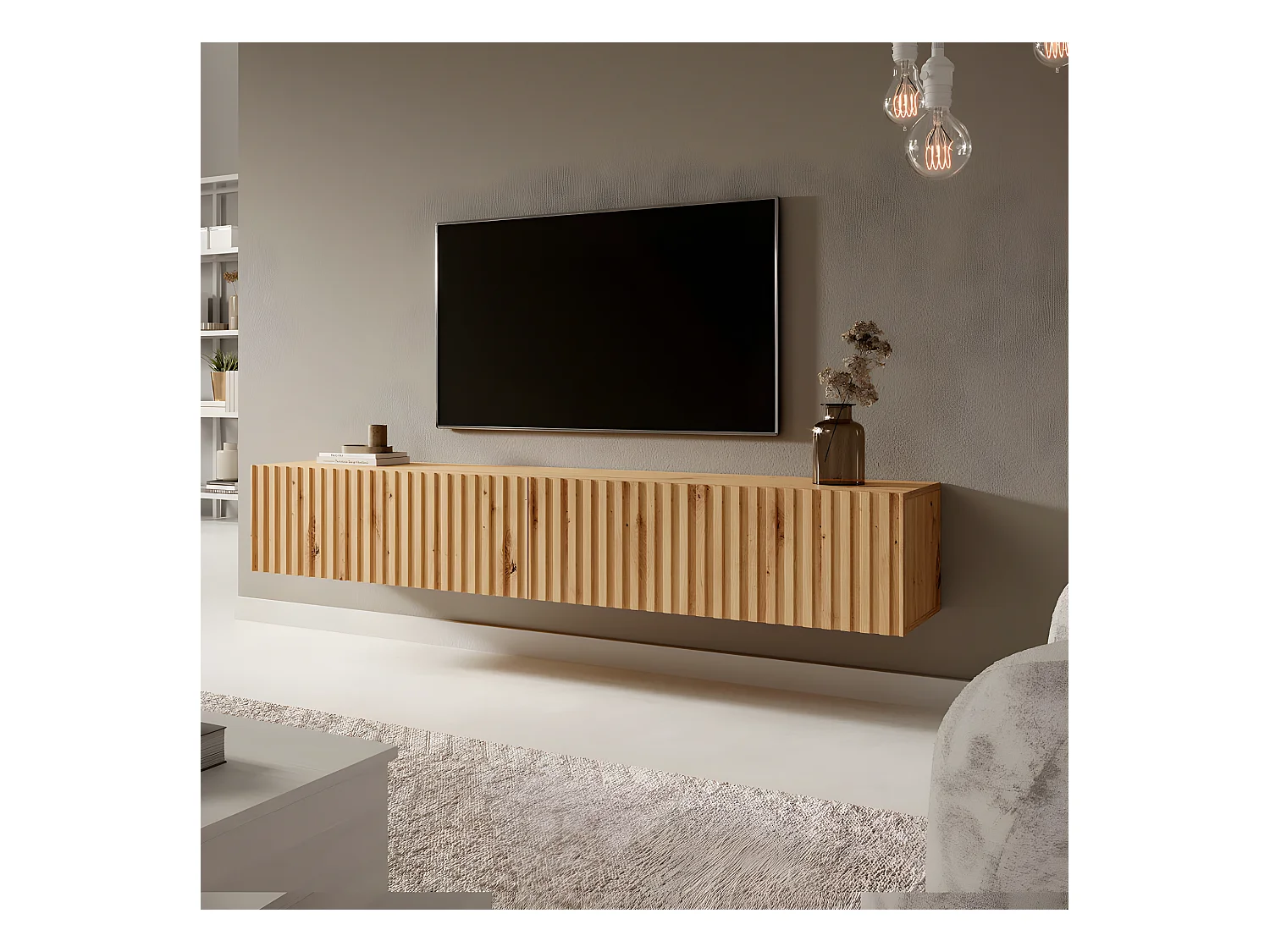 TV-Lowboard stehend in Wotan Eiche, Lamellenfront, 175 cm - Telire