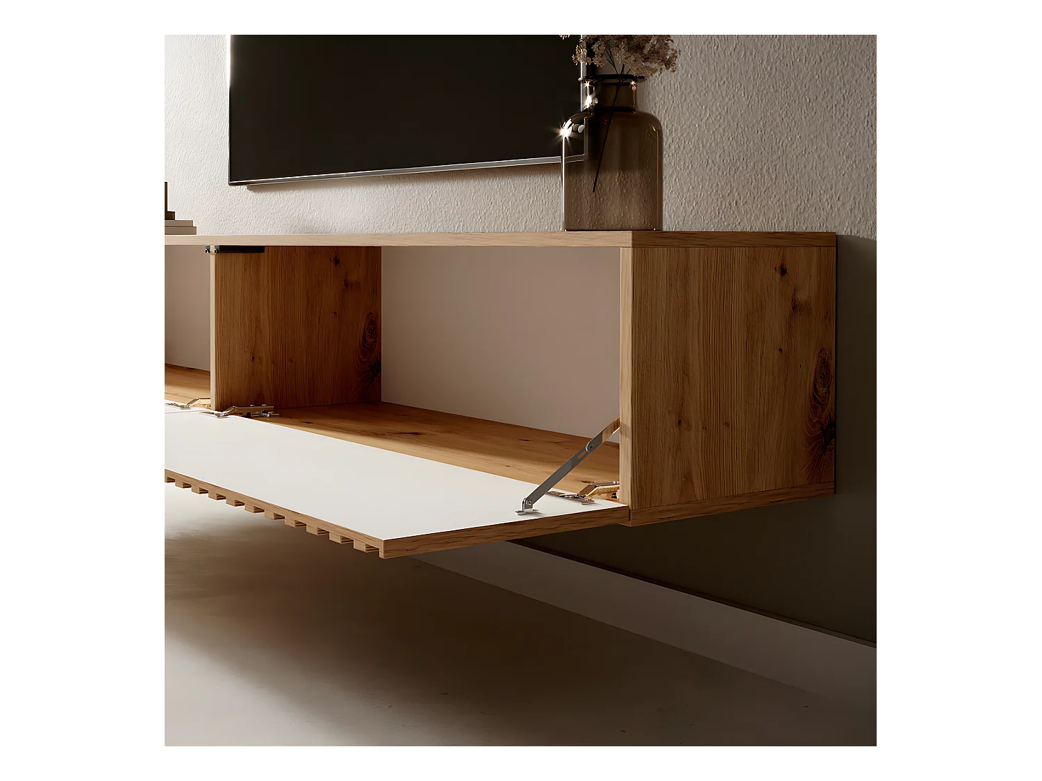 TV-Lowboard stehend in Wotan Eiche, Lamellenfront, 175 cm - Telire