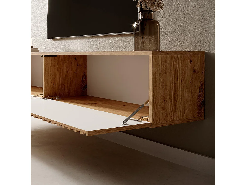 Meuble TV 175 cm - en chêne artisan avec façade fraisée - TELIRE