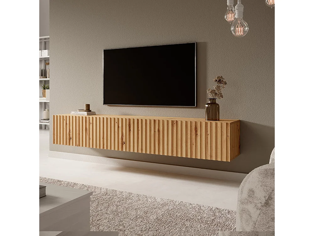 Meuble TV 175 cm - en chêne artisan avec façade fraisée - TELIRE