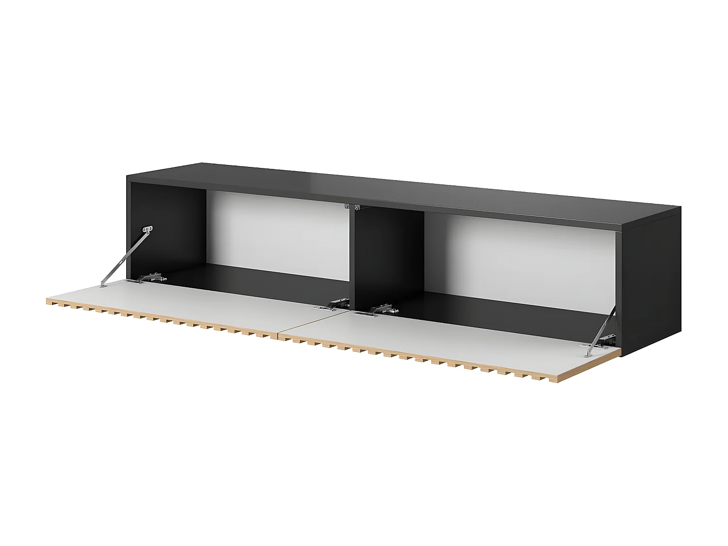 TV-Schrank - 140 cm - schwarz mit handwerklicher Eichen-Lamellenfront - Telire
