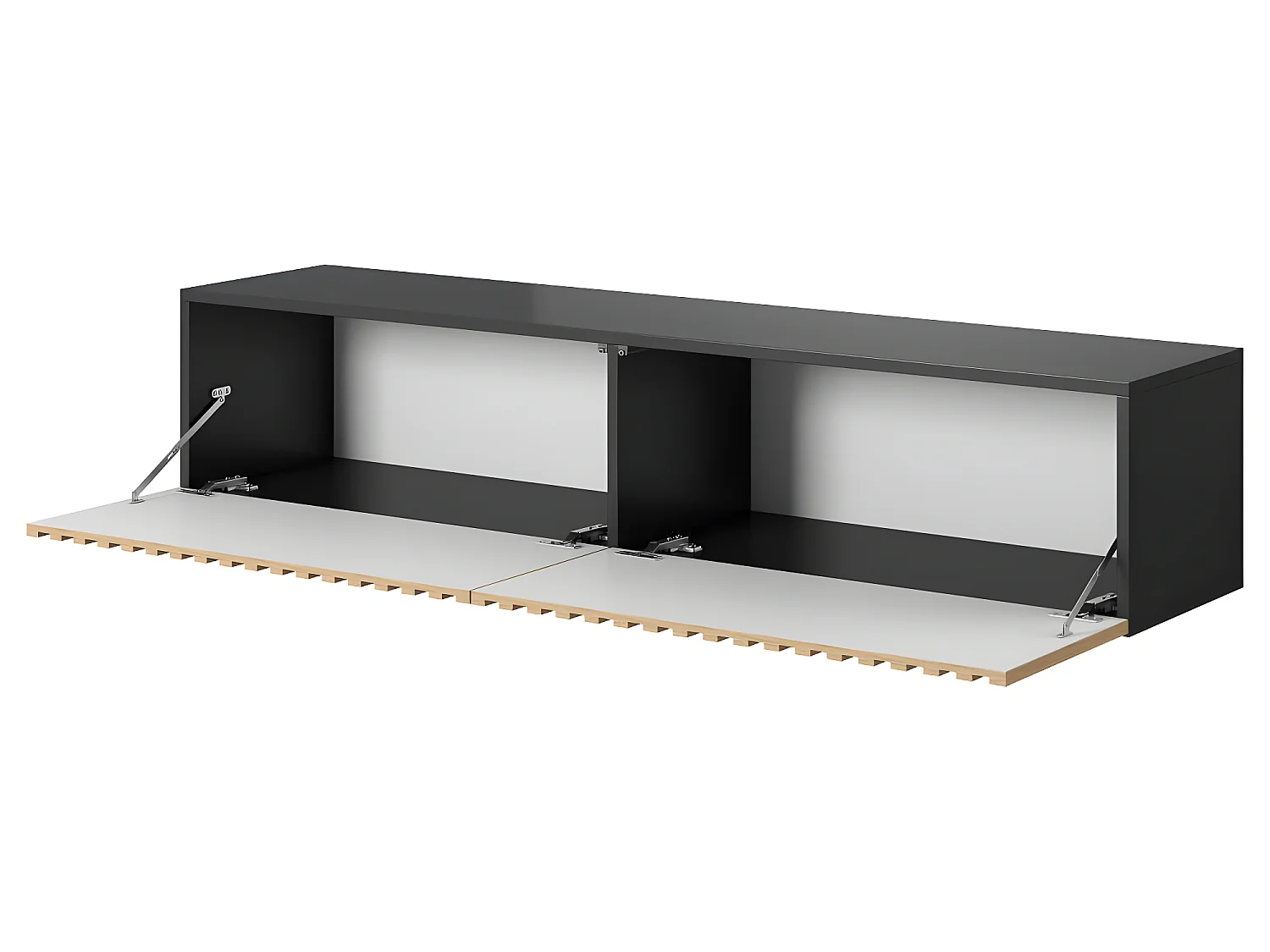 Meuble TV 140 cm - noir avec façade artisanale chêne fraisé - TELIRE