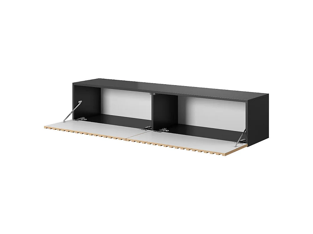 Meuble TV 140 cm - noir avec façade artisanale chêne fraisé - TELIRE