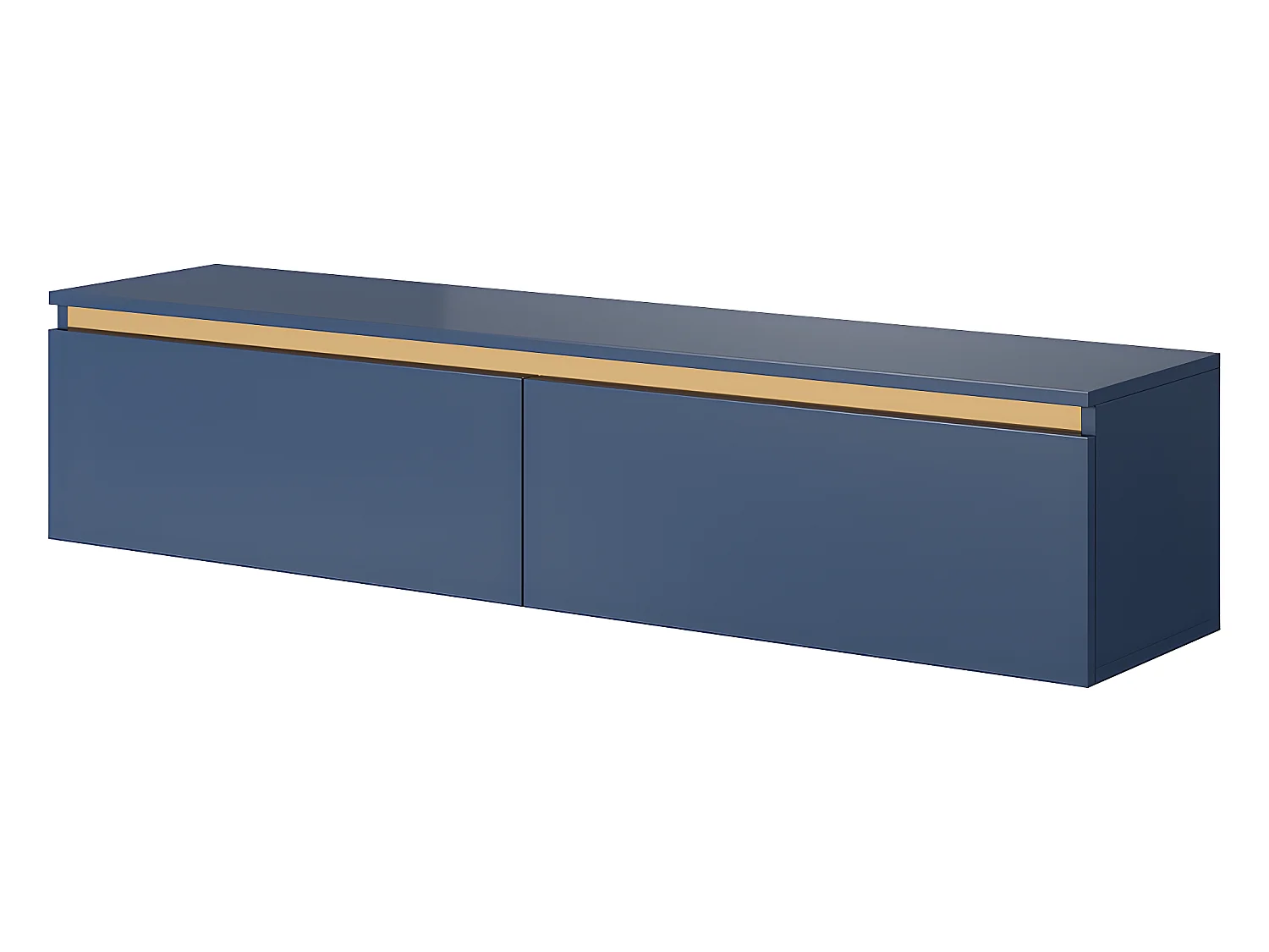 Mueble de TV colgante - azul marino con inserto dorado - 140 cm - Seney